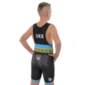 SP-Sport Трико для боротьби дитяче Ukraine JY-6607 7XS Чорний/Синій/Жовтий