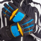 SP-Sport Перчатки горнолыжные мужские теплые A-82 M-L Черный/Голубой/Желтый